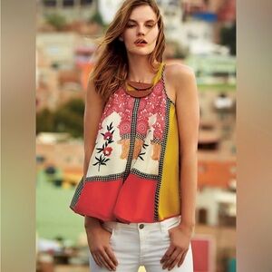 Vineet Bahl for Anthropology Jardin Swing Tank Top Floral Embroidered Size S